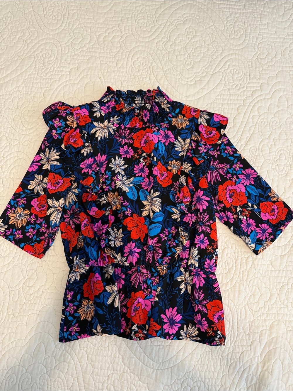 Sugarlips Navy Floral Top with Pink & Red Accents